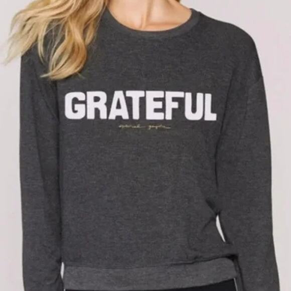 Spiritual Gangster Sweatshirt Women M Savasana Crewneck Pullover Sweater Gray - Picture 1 of 9